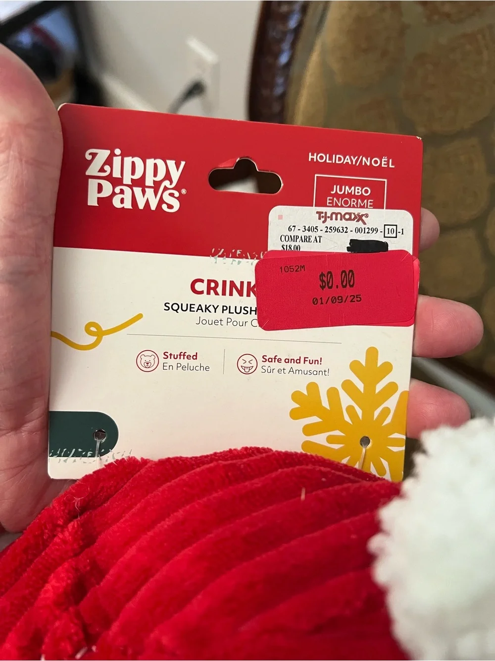 Puppy Paws Plush Santa Dog Toy — Red & White Holiday Squeaker for Large Dogs